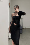 Un Morceau elastic lace asymmetric tube top UM231SZ20 black PUM38